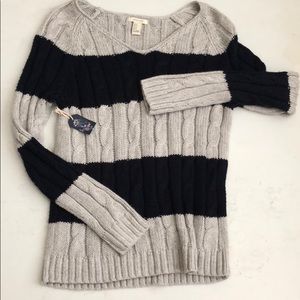 Striped black and gray forever21 v neck sweater